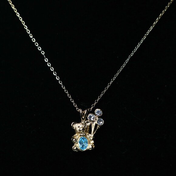 Vintage DM '99 Teddy Bear Goldltone Birthstone Pendant & Necklace Blue Balloons - Picture 10 of 10